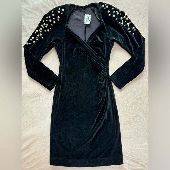 Tadashi Shoji Velvet Wrap Dress with Pearls - Picture 3 of 11
